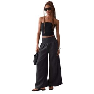 Anthro Pinch Cotton Gauze‎ Wide Leg Pull On Pant Black Size M
